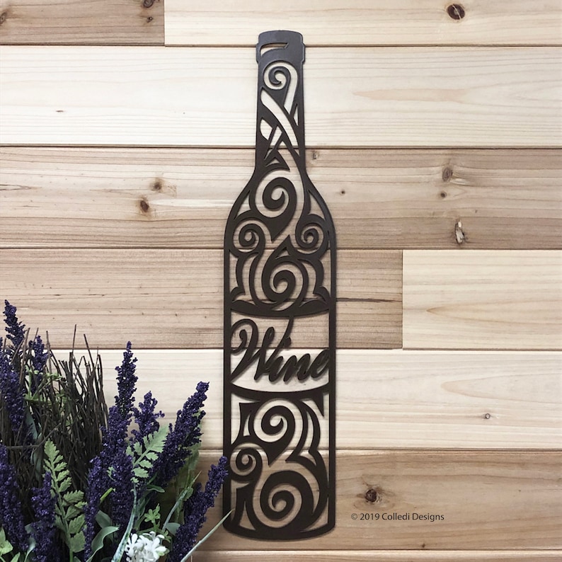 Wine Bottle Metal Wall Art Wine Bottle Whimsical Swirl Wine Etsy