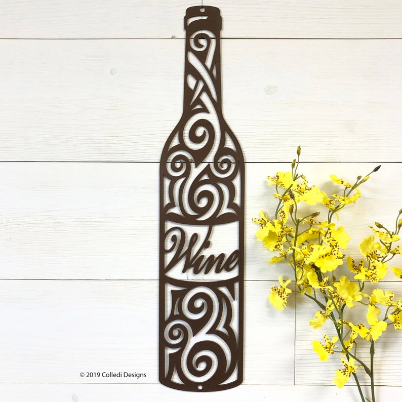 Wine Bottle Metal Wall Art Wine Bottle Whimsical Swirl Wine Etsy