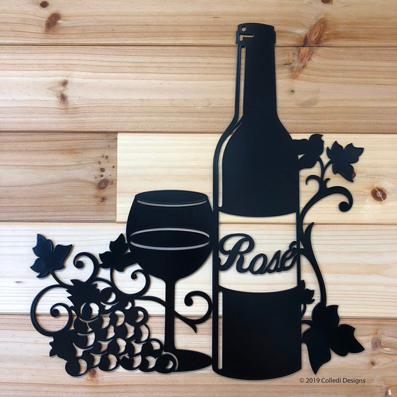 Wine Bottle Glass Metal Wall Art Rose Wine Decor Wine Lover Etsy