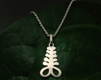 Sterling Silver Pendant Necklace  Chain Africa African Adinkra - ENDURANCE