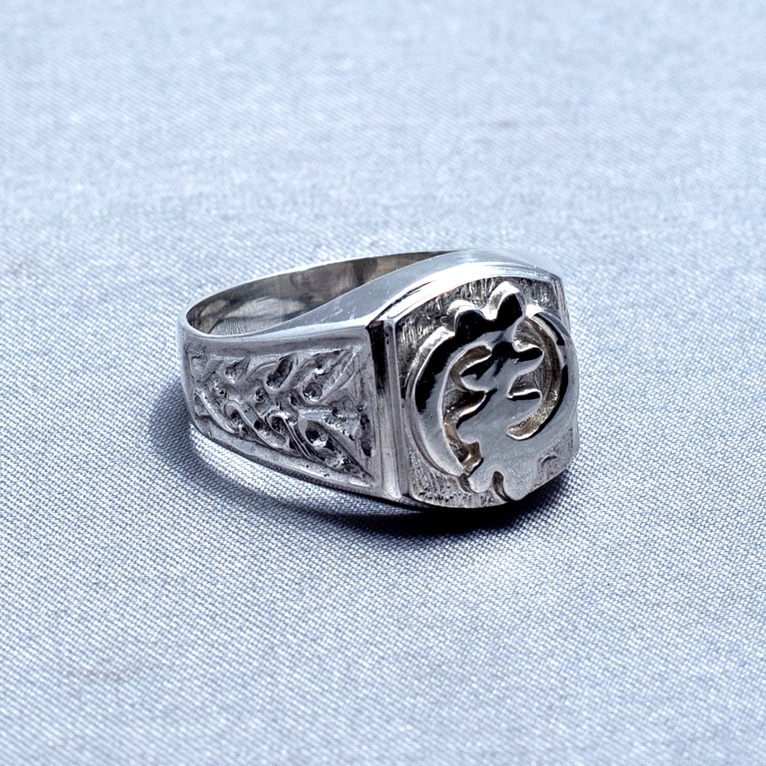 Sterling Silver Men's Statement Signet Ring African Gye