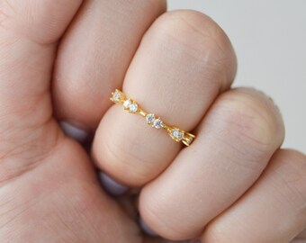 Kelsey: Yellow Gold Plated Floating Stacking Ring/Wedding Band - Sterling Silver & CZ