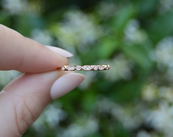 Felicity: Laced Milgrain Half Eternity Wedding Band - CZ & Sterling Silver, Rose Gold or Yellow Gold