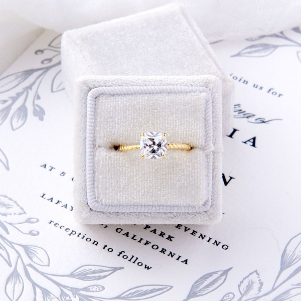 Ellie: 1 Carat Cushion Cut with Yellow Gold Or Sterling Silver Twisted band