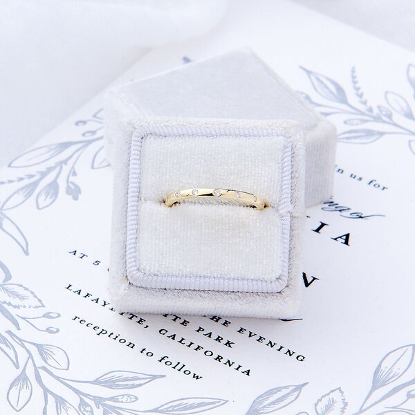 Ingrid: Simple Diamond Studded Wedding Stacking Band - CZ & Sterling Silver, Yellow Gold or Rose Gold