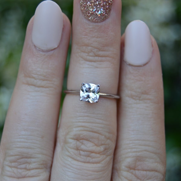 Penny: Dainty 0.5 Carat Cushion Cut Solitaire Engagement Ring - CZ & Sterling Silver