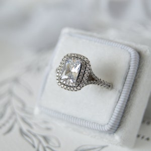 Olivia : Radiant Cut With Double Halo CZ & Sterling Silver - Etsy