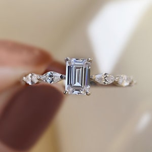 Finley: 0.8 Carat Emerald Cut Solitaire on Marquise Floating Band - CZ & Sterling Silver