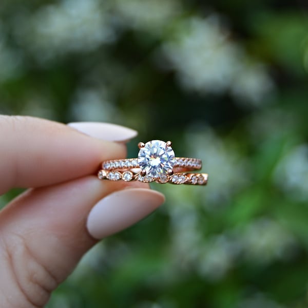 Tiana: 1.25 Carat Round Cut Solitaire w/ Pavé Half Eternity band - CZ & Sterling Silver, Yellow Gold or Rose Gold