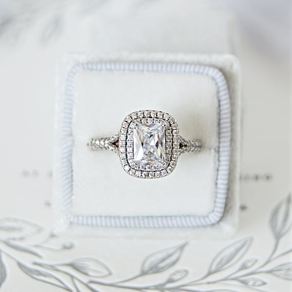 Olivia : Radiant Cut with Double Halo - CZ & Sterling Silver