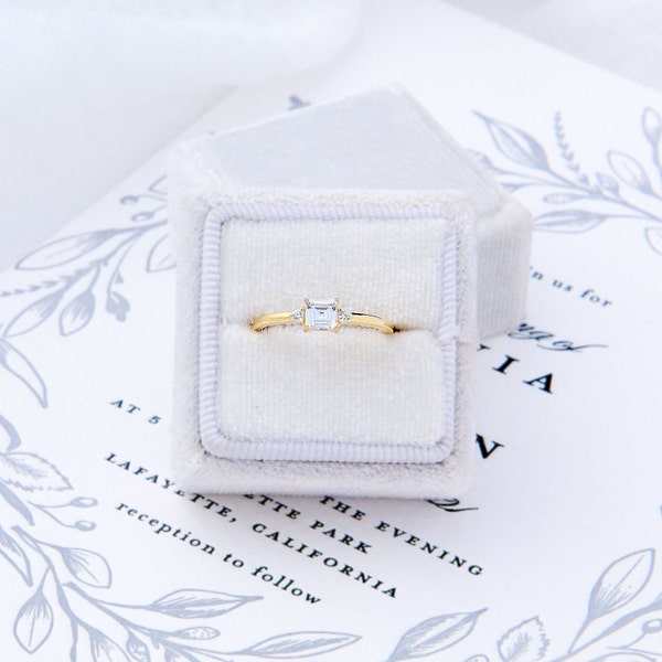 Mia: 0.5 Carat Asscher Cut Dainty Statement Engagement Ring- Cubic Zirconia & Yellow Gold or Sterling Silver