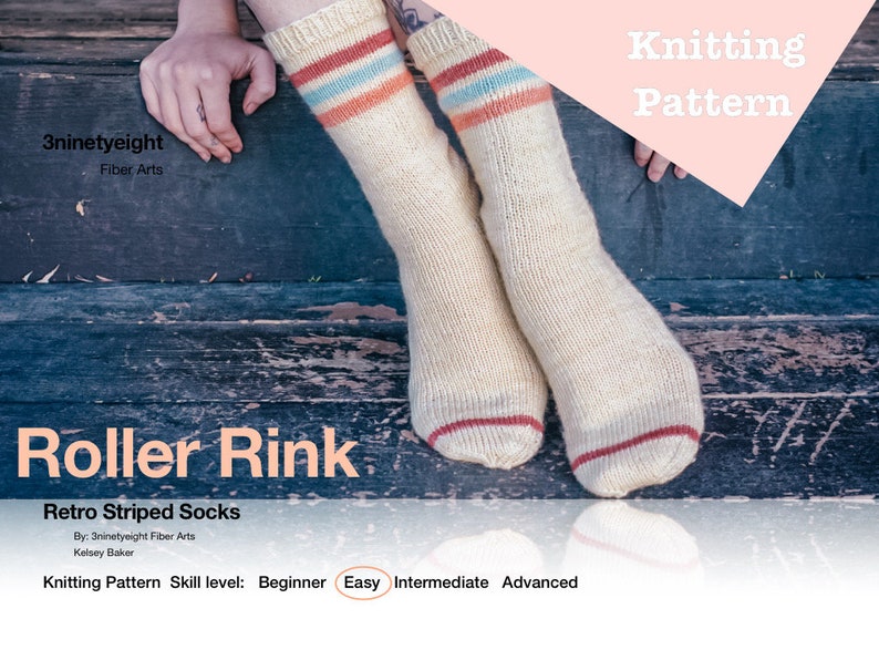 Easy striped Socks knitting pattern only-Digital Download Roller Rink Sock\u2014Pattern ONLY
