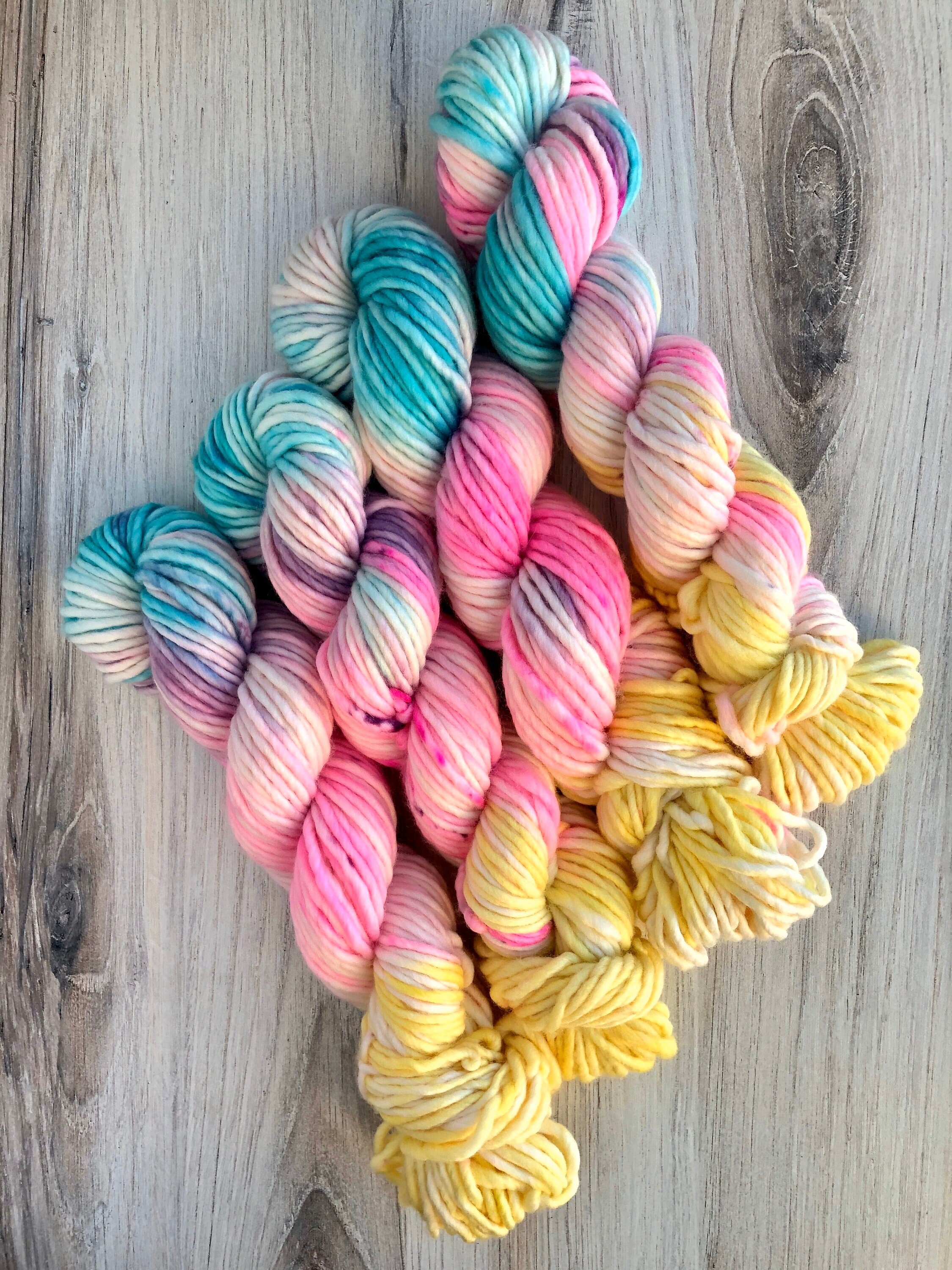 The “Claire’s Macaroons” yarn—hand dyed, Bulky yarn, Pastel