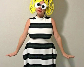 Pop Art Stripped Cartoon Avant Garde Dress Built in hips