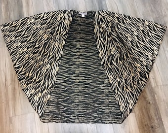 Vtg Gold lame cocoon jacket batwing cape tiger print dolman jacket layer