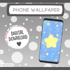 Kawaii Star Wallpaper, Star Phone, Phone Wallpaper, Yellow Background, Digital Download, Pastel Kawaii, Star Wallpaper, Phone Background