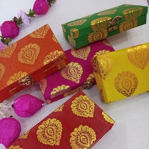 FreeShip Brocade Silk Gift Box-Cash-Jewelry-Mithai Box-Nikah-Mehendi Favors-Hindu Punjabi Wedding Favors-Diwali-Puja-Karwachuath-Rakhi Gifts