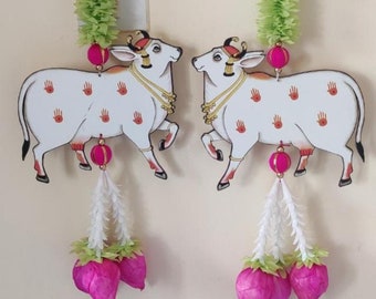 Pichwai KaamDhenu Cow-Lotus Buds-Ganesh Chaturthi Decoration-Temple Decor-Durga Puja decor-Kids-Living Room Home-Diwali-Wedding BackDrops