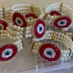 Indian Wedding Bracelet Favors/Evil Eye/Pony Flower/Radha Krishna/Bandhej/Kundan/Sangeet Mehendi Gana Thread Bangles/Pakistani Nikah Favors