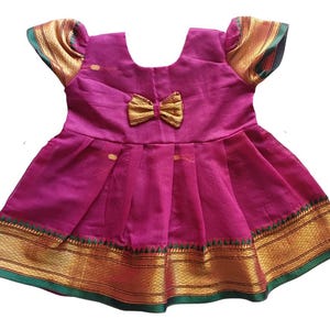 Handmade Indian Baby Frock: Pink Ethnic Dress with Gold Border