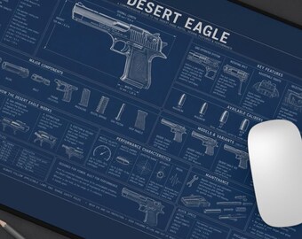 Schreibtischunterlage mit Desert Eagle-Bauplan | Mauspad mit Waffenschema