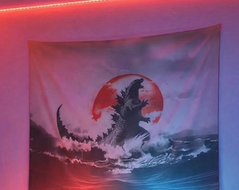Godzilla im Großen Tsunami Indoor Wandbehang | Riesen Monster Wellenkunst