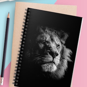 Black and White Male Lion Spiral Notebook - Ruled Line