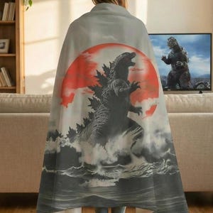 Godzilla in the Great Tsunami Sherpa Fleece Blanket | Monster Wave Throw