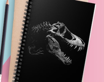 Schwarz-Weiß T-Rex Totenkopf Foto Spirale Notizbuch - Line line