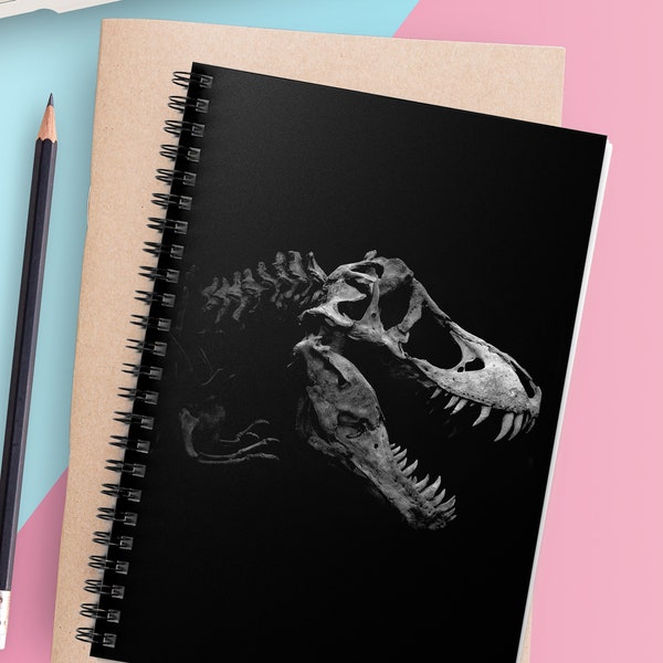 Black and White T-Rex Skull Photo Spiral Notebook - Ruled Line