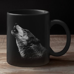 Wolf Howl on Black Mug 11oz