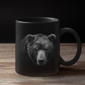 Black and White Photo of Grizzly Bear Personalized Custom Coffee Mug