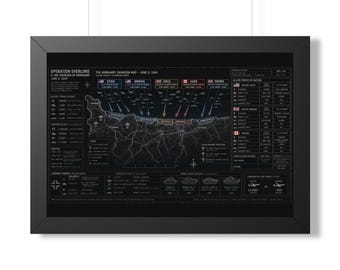 Zweiter Weltkrieg: D-Day-Landung – Operation Overlord – Kartenposter (gerahmt, horizontal) | Infografik zum Zweiten Weltkrieg