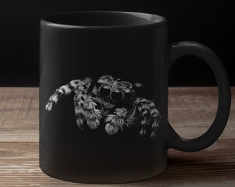 Springende Spinne Schwarze Tasse