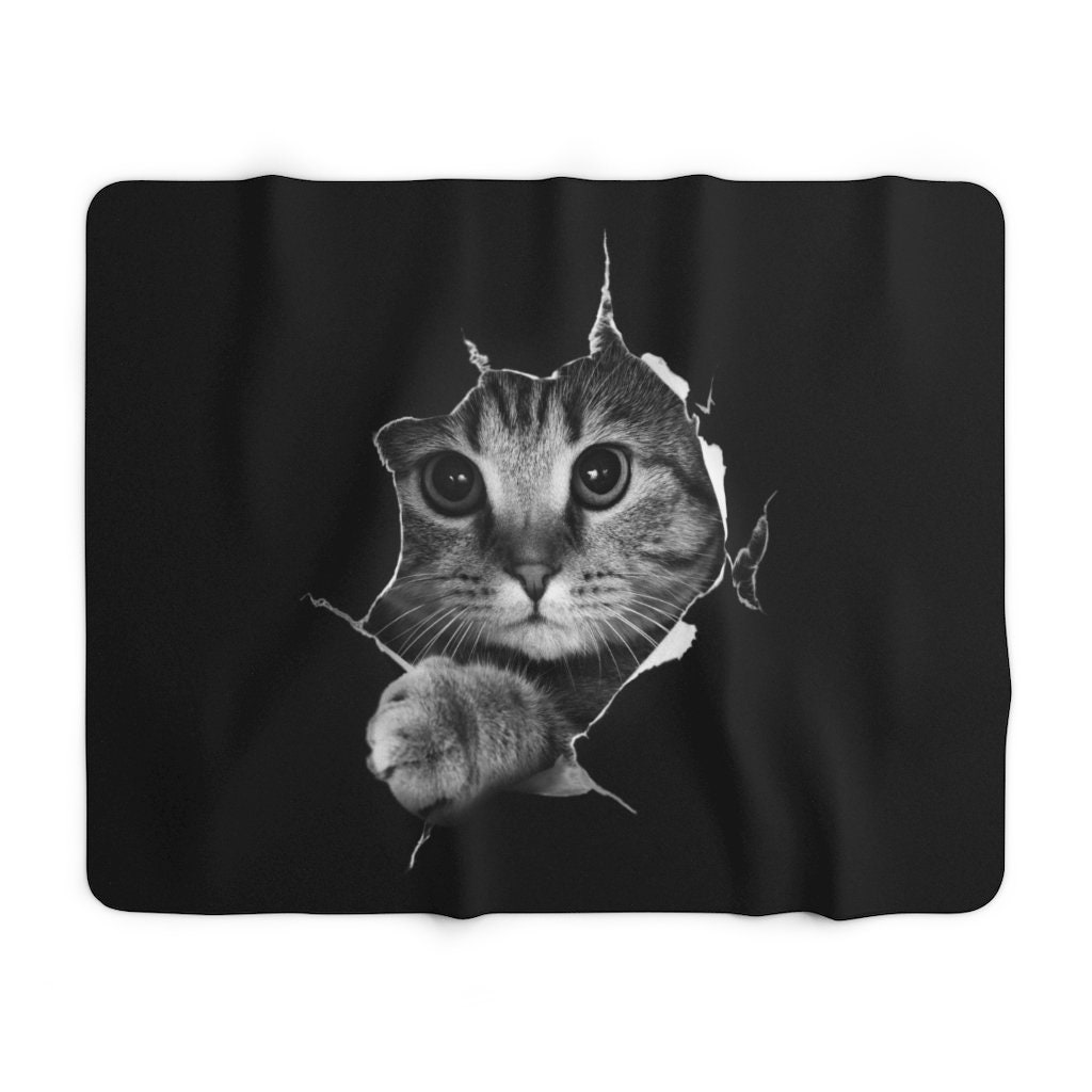 Black and White Portrait of House Cat Fleece Blanket Etsy Canada