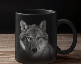 Black and White Photo of Wolf Personalized Custom Coffee Mug