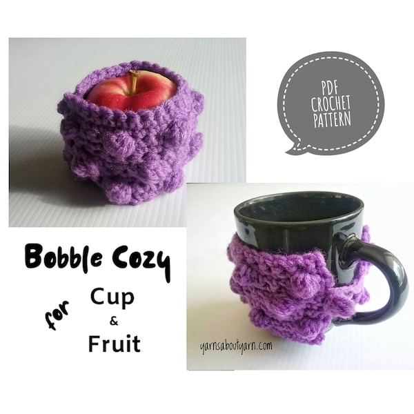 Adjustable Crochet Bobble Cup Cozy and Fruit Cozy Pattern/ Crochet Cozy Pattern/ Digital Crochet Pattern, Cup Cozy, Coffee Cozy Pattern