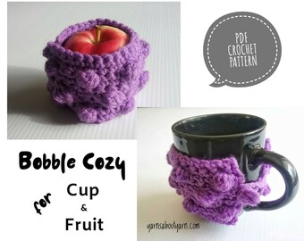 Adjustable Crochet Bobble Cup Cozy and Fruit Cozy Pattern/ Crochet Cozy Pattern/ Digital Crochet Pattern, Cup Cozy, Coffee Cozy Pattern