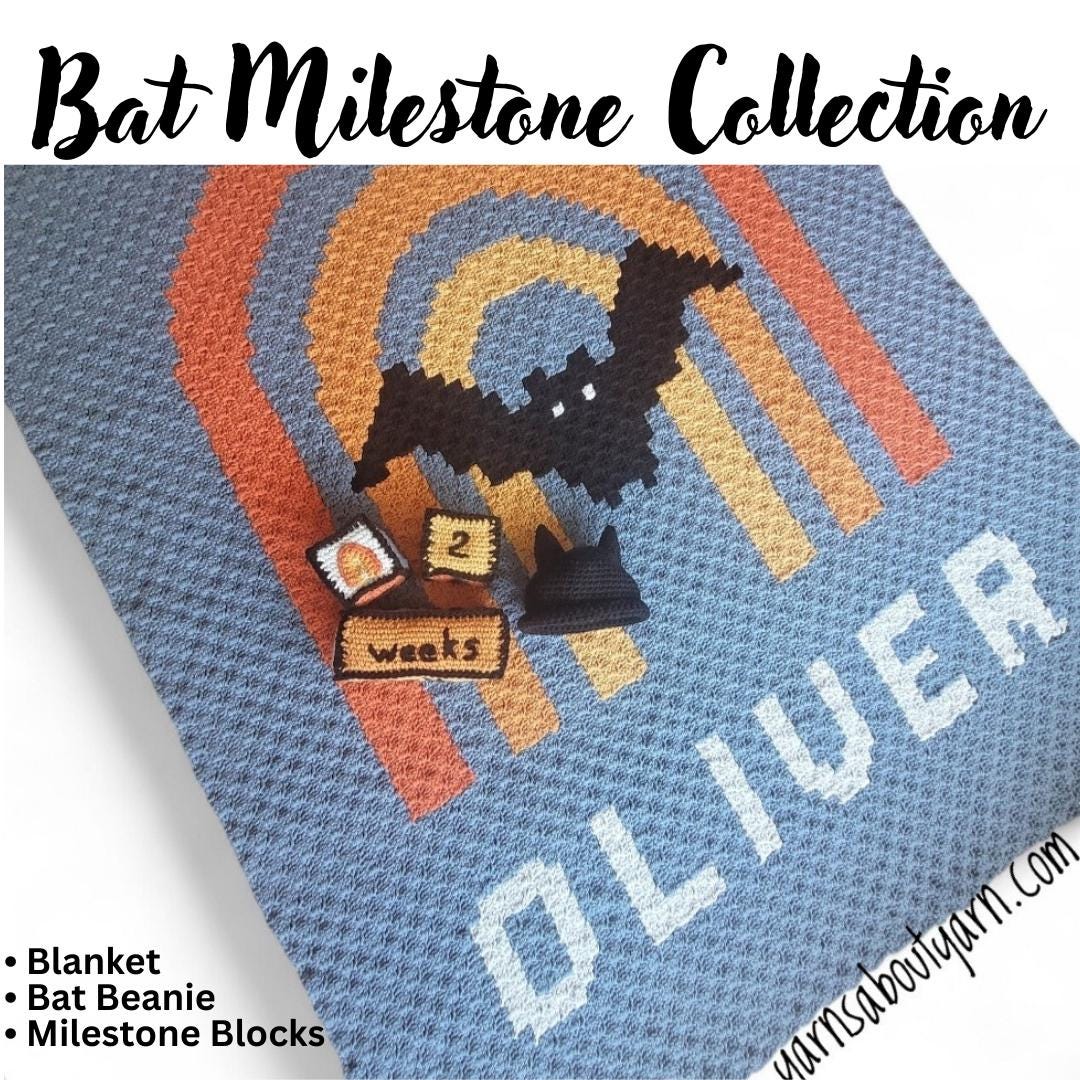 Bat Blanket Pattern Bat Milestone Collection: Crochet Blanket, Beanie & Blocks (PDF Pattern ...