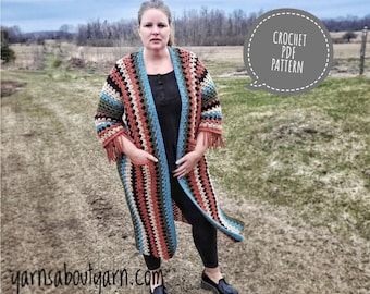 Crochet / Versatile Duster Cardigan / Long, mid-thigh, short sweater /  sweater vest / sweater coat /  scrappy pattern / beach cover up