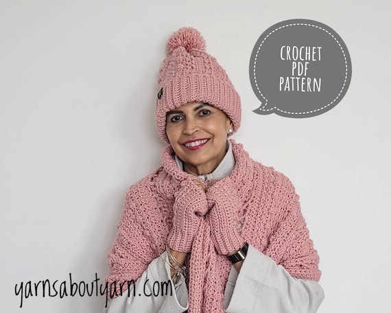 Convertible Bobble Crochet Hat Fingerless Gloves Pattern (PDF