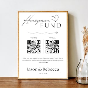 Honeymoon Fund Sign for Wedding Reception | QR Code Honeymoon Venmo Modern Wedding Sign | Downloadable Template for Printing