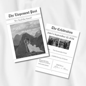 Elopement Announcement Newspaper Template | We Eloped Editable Canva Template | The Elopement Post | 2 Sizes Available