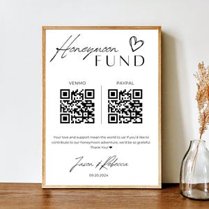 Szablon Canva do edycji i pobrania na miesiąc miodowy | Dwa rozmiary karty: 5x7" i 8x10" | Kod QR do Venmo, Paypal itp.