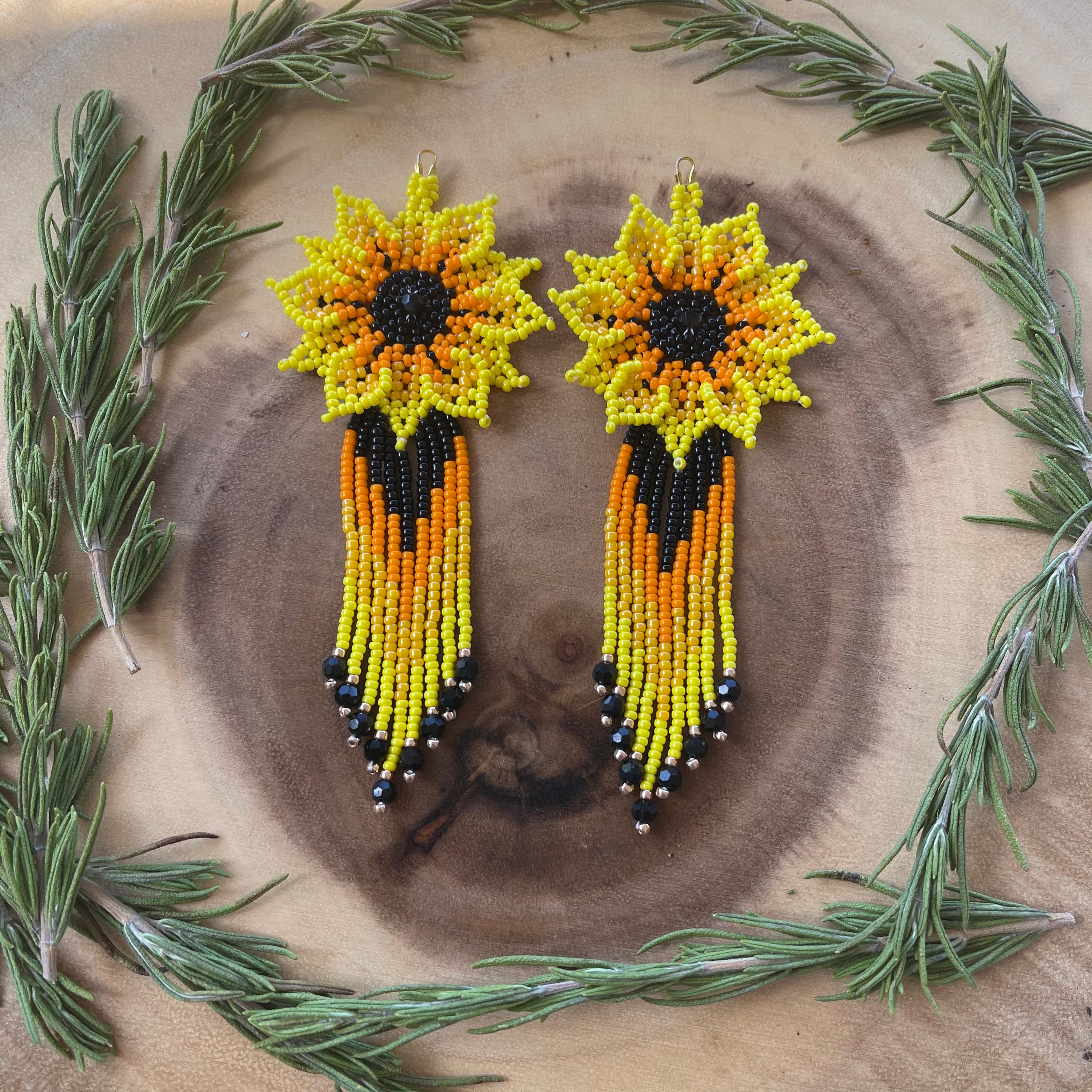 Sunflower Fringe Earrings Etsy