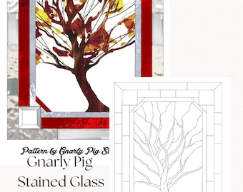 Fall Leaves Stained Glass Pattern, Fall Tree Stained Glass Pattern, Nature Stained Glass Pattern, Large Stained Glass Pattern, Tree pattern