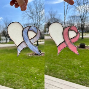Cancer Ribbon Heart Stained Glass