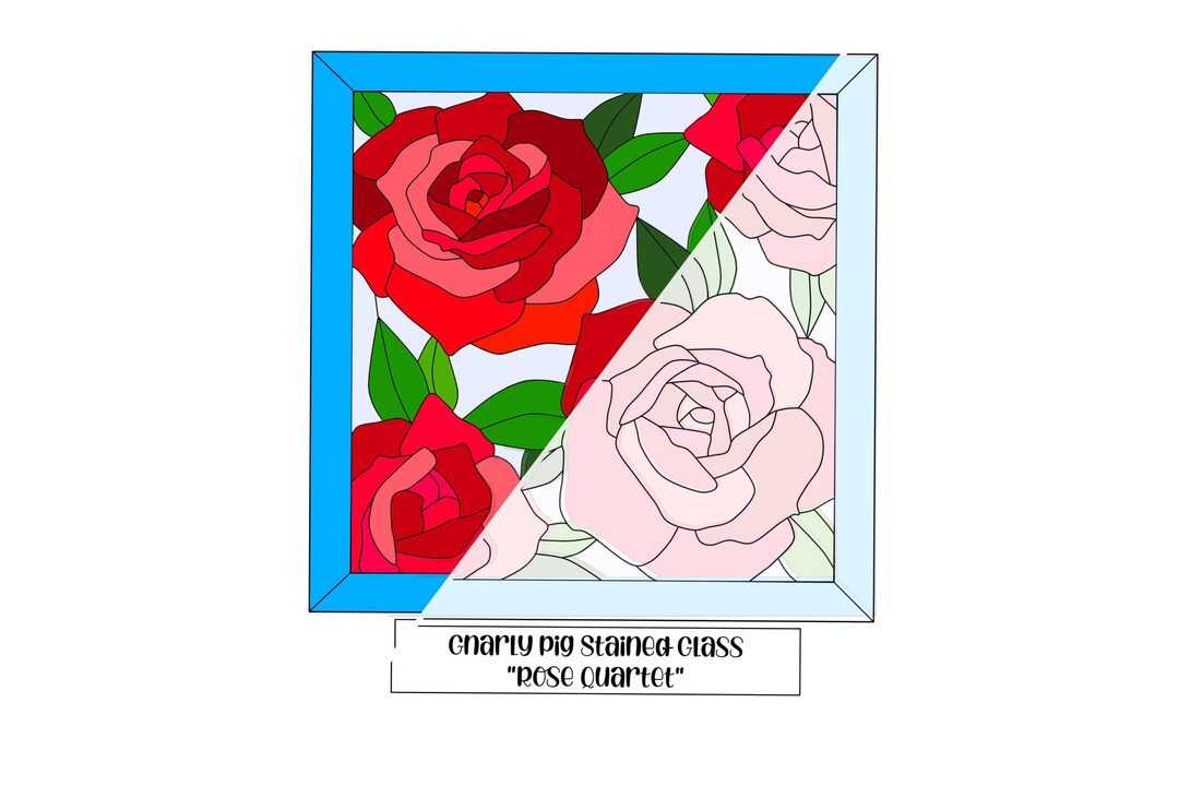 3 Roses Stained Glass Pattern Rose Quartet Stained Glass Pattern, Intermediate Stained Glass Floral ...