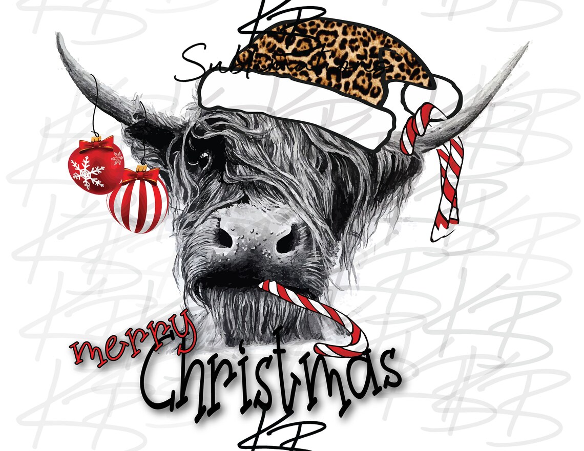 Merry Christmas Highland Cow PNG Design Sublimation Etsy