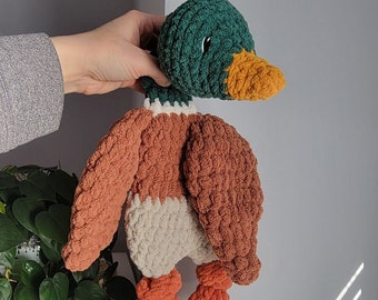 Crochet Duck Lovey: Mallard Snuggler, Woodland Nursery Gift